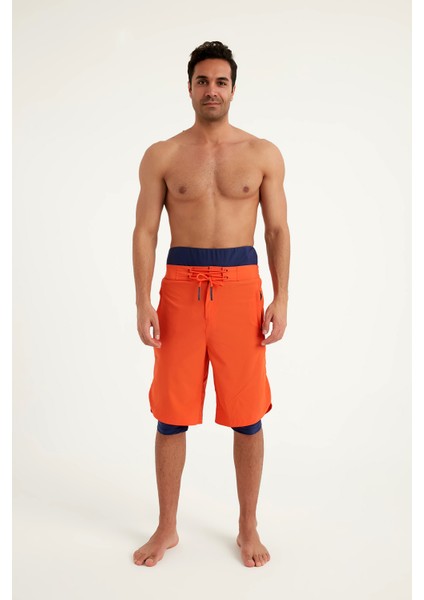 Turuncu Erkek Tesettür Yüzme Şortu - Iç Taytlı, UPF50+ Korumalı S2505-3 indirimleri