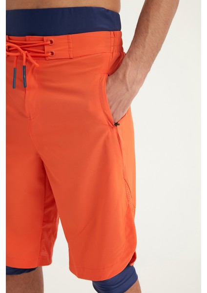 Turuncu Erkek Tesettür Yüzme Şortu - Iç Taytlı, UPF50+ Korumalı S2505-3