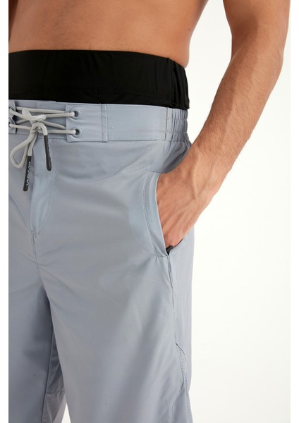 Gri Erkek Tesettür Yüzme Şortu - Iç Taytlı, UPF50+ Korumalı S2505-1