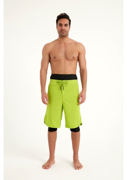 Neon Yeşili Erkek Yüzme Şortu - Iç Taytlı, UPF50+ Korumalı S2505-4 indirimleri