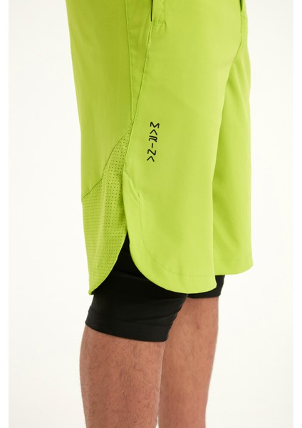 Neon Yeşili Erkek Yüzme Şortu - Iç Taytlı, UPF50+ Korumalı S2505-4