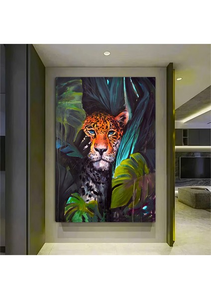 Kara Panter Posteri, Siyah ve Altın Renkli Soyut Panter Kanvası, Büyük Dijital Baskı