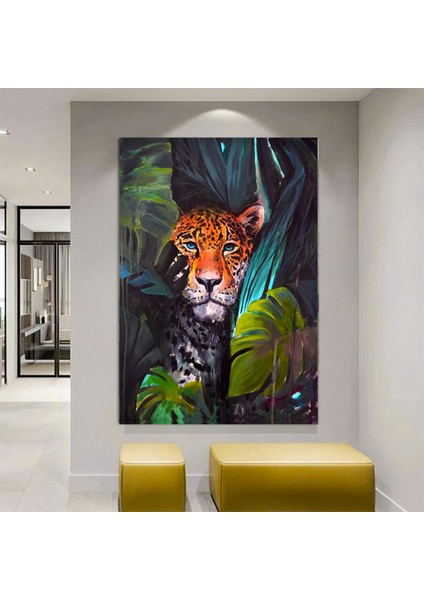 Kara Panter Posteri, Siyah ve Altın Renkli Soyut Panter Kanvası, Büyük Dijital Baskı