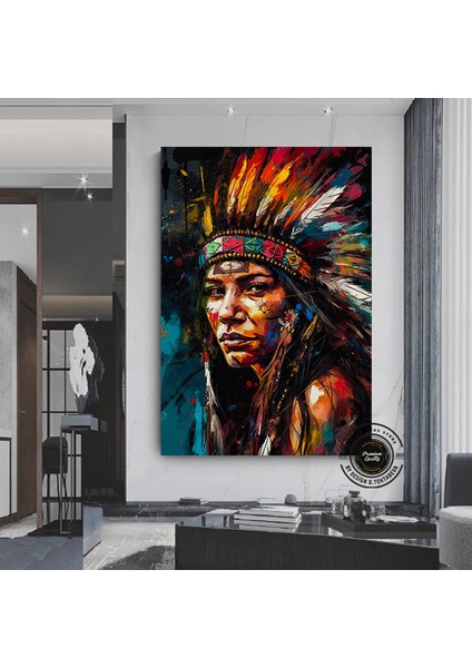 Büyük Boy Afrikalı Kadın Portresi, Soyut Renkli Kadın Kanvası