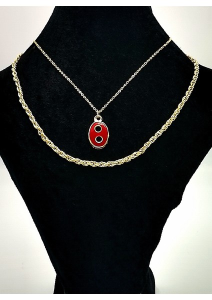 Ikili Gold Renk Zincir Figürlü Kararmaz Özel Tasarım Kolye