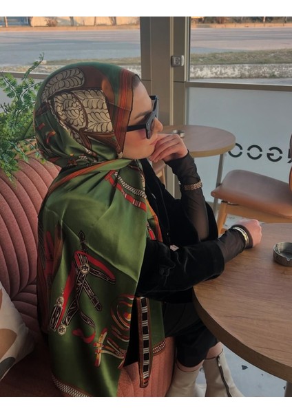 Vual Ipek Şal Kemer Desenli Yeşil