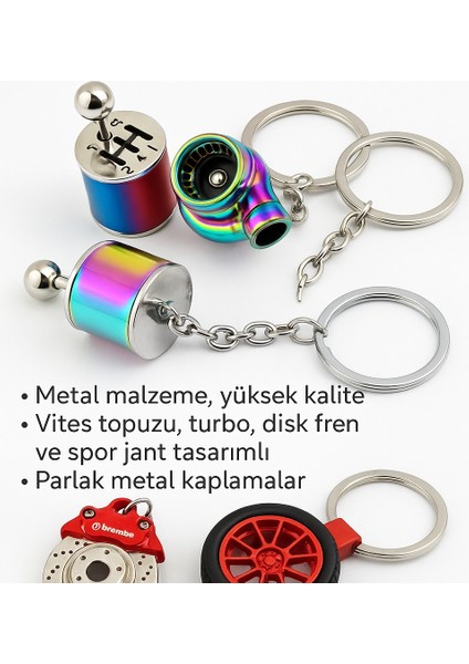 Otomobil Temalı 4’lü Anahtarlık Seti – Vites Topuzu, Turbo, Disk Fren, Spor Jant Tasarımlı Metal Anahtarlık fiyatları