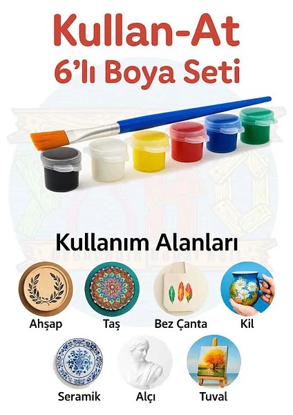 6 Ana Renk 10ML Akrilik Boya - 1 Adet - Taş Boyama Seti Boyası