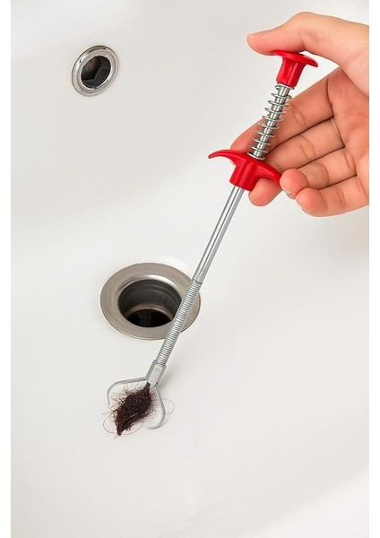 Tıkanıklık Açıcı Gider Temizleme Aparatı - 60CM Esnek Yaylı Çubuk, Pençeli Kancalı Mutfak Banyo Tuvalet Gideri Temizleyici