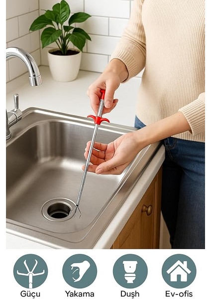 Tıkanıklık Açıcı Gider Temizleme Aparatı - 60CM Esnek Yaylı Çubuk, Pençeli Kancalı Mutfak Banyo Tuvalet Gideri Temizleyici fiyatları