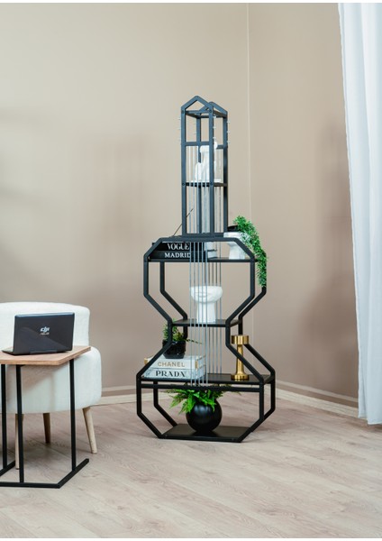 Siyah Mdf Gitar Ünite 6 Raflı Metal Gövdeli Çok Amaçlı Ev ve Ofis Düzenleyici