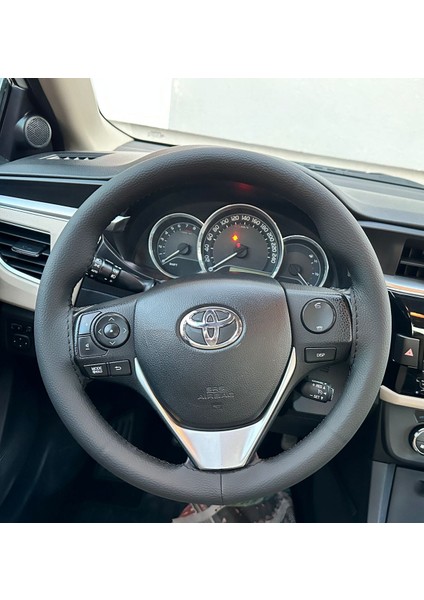 Dikişli Direksiyon Kılıfı Siyah Deri Siyah Dikişli Toyota Corolla 2015 Için