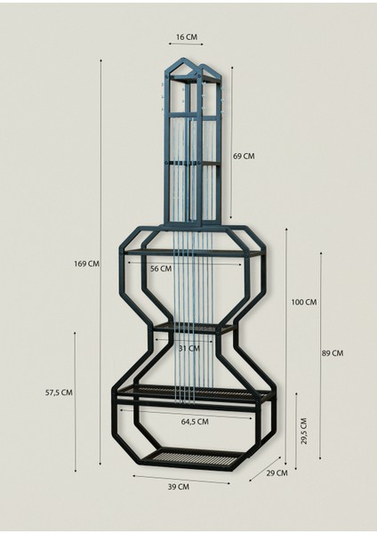 Siyah Mdf Gitar Ünite 6 Raflı Metal Gövdeli Çok Amaçlı Ev ve Ofis Düzenleyici
