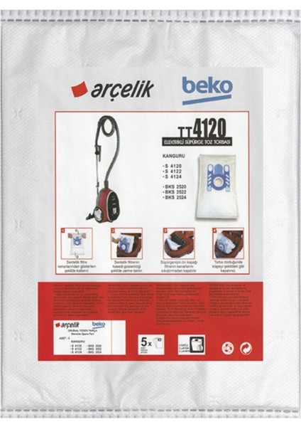 Beko Tt 4120 Kanguru Toz Torbası, Beyaz, Yüksek Performans