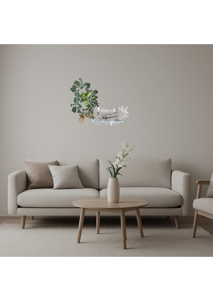 Yaprak Motifli Dekoratif Duvar Aynalı Tablosu - TNC8569-1650
