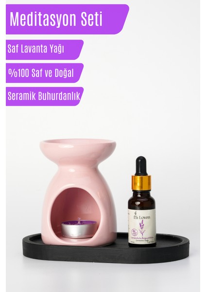 La Loven Meditasyon İkilisi | Lavanta Yağı 20 ml ve Pembe Buhurdanlık + 1 Adet Tealight Mum | Doğal
