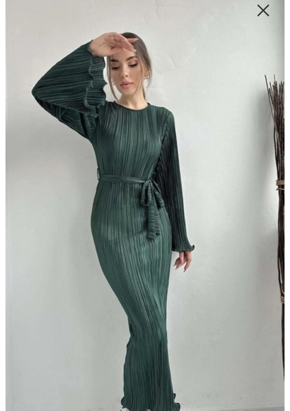 Pliseli ,spanyol Kol Tesettür Elbise Gece Abiye Mezuniyet