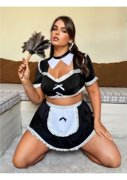 Mulvxbrf BRF02 Büyük Beden Mini Etekli Büstiyerli Hizmetçi Kostümü (Mulvix)