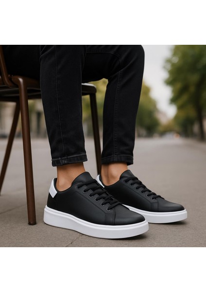 Erkek Siyah Beyaz Tabanlı Bağcıklı Sneaker Spor Ayakkabı fiyatları