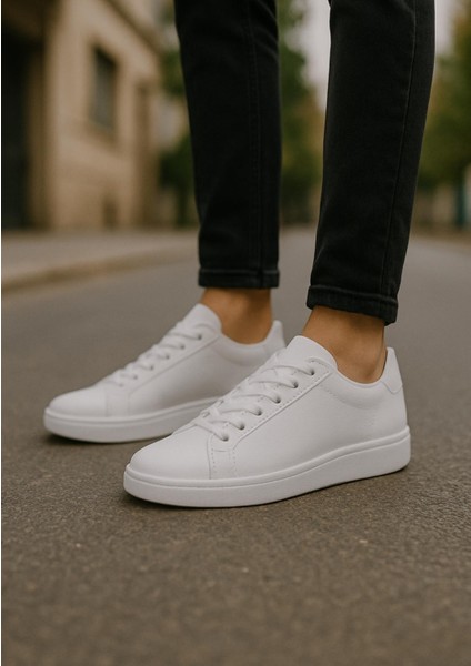 Erkek Beyaz Tabanlı Bağcıklı Spor Sneaker Ayakkabı fırsatları