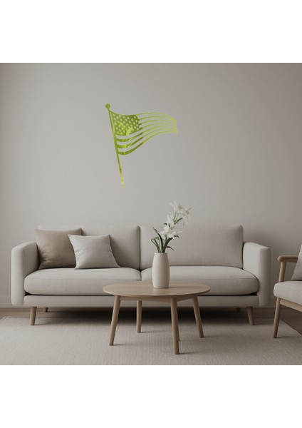 Amerikan Bayrağı Tasarımlı Dekoratif Altın Aynalı Tablo - TNC3577-2939