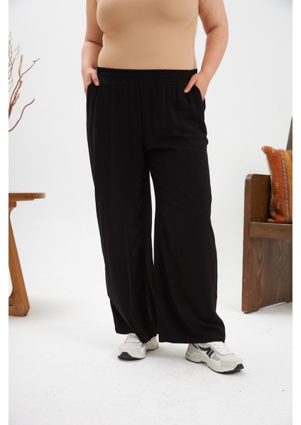 Kadın Büyük Beden Relax Fit Viskon Siyah Pantolon – Hafif, Rahat ve Günlük Şıklık