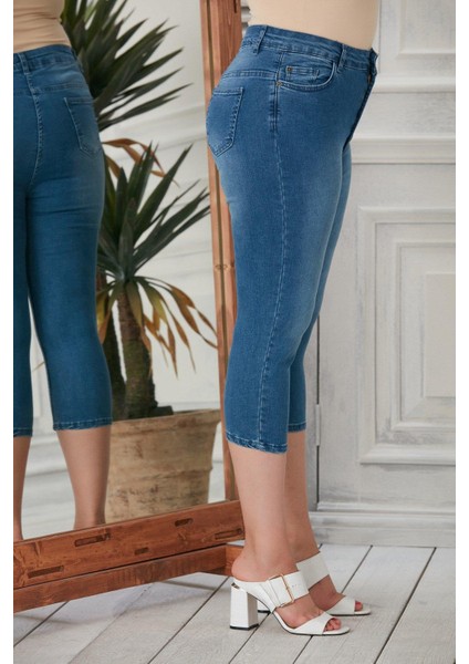 Kadın Büyük Beden Full Likralı Mavi Kot Kapri – Esnek, Rahat ve Günlük Şıklık fiyatları