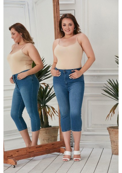 Kadın Büyük Beden Full Likralı Mavi Kot Kapri – Esnek, Rahat ve Günlük Şıklık modelleri