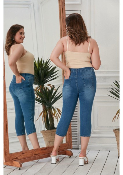 Kadın Büyük Beden Full Likralı Mavi Kot Kapri – Esnek, Rahat ve Günlük Şıklık indirimleri