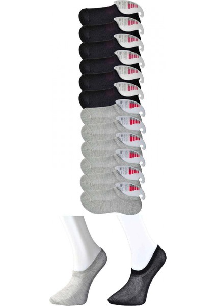 Siyah ve Gri Kadın Görünmez Çorap 12 Çift
