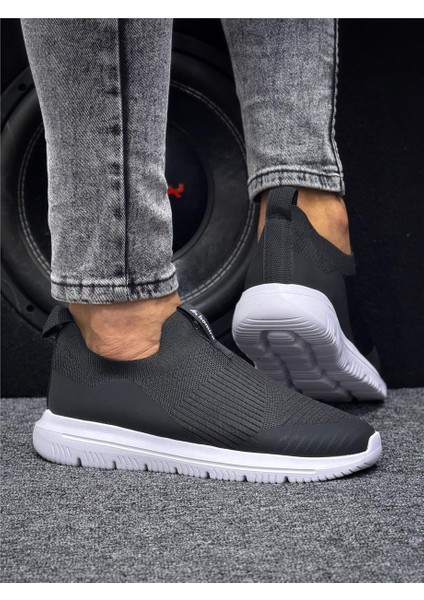 Unisex Ortopedik Bağcıksız Triko Spor Ayakkabı-Siyah-Beyaz fırsatları