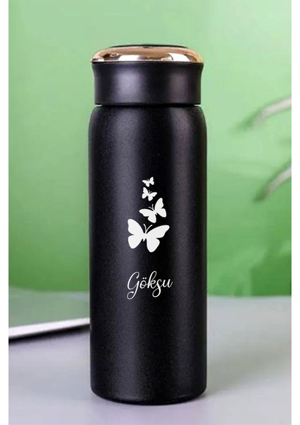 Kişiye Özel Dijital Göstergeli 500 ml Akıllı Kelebek Baskılı Termos - Sıcak Soğuk Içecek Şişesi