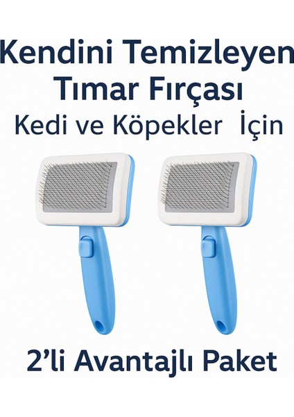 2'li Kedi Köpek Tüy Temizleme Fırçası – Otomatik Kendini Temizleyen Tımar Tarağı