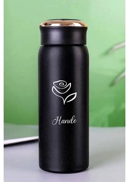 Kişiye Özel Dijital Göstergeli 500 ml Akıllı Gül Baskılı Termos - Sıcak Soğuk Içecek Şişesi