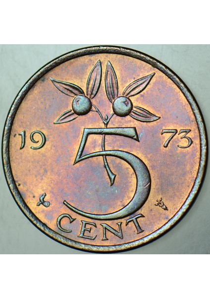 Hollanda 5 Cent 1973 Kraliçe Juliana. Güzel Renkli Patinalı Çilaltı+ Kondisyon. modelleri