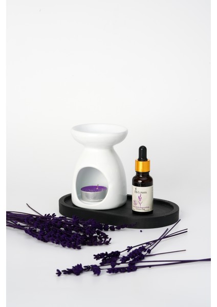 La Loven Meditasyon İkilisi | Lavanta Yağı 20 ml ve Düz Beyaz Buhurdanlık + 1 Adet Tealight Mum | Doğal fiyatları
