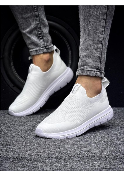 Unisex Ortopedik Bağcıksız Triko Spor Ayakkabı-Beyaz
