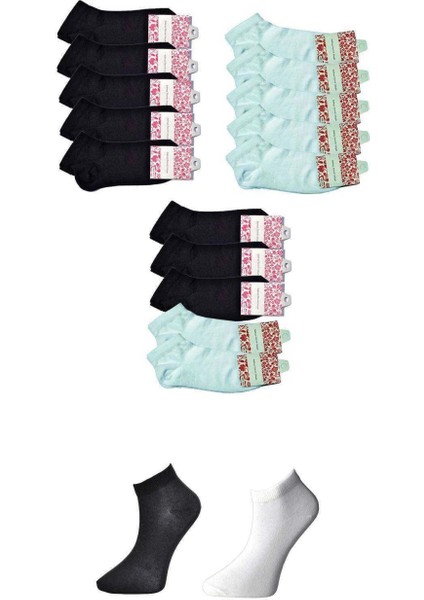 Siyah ve Beyaz Kadın Bilek Çorap 15 Çift