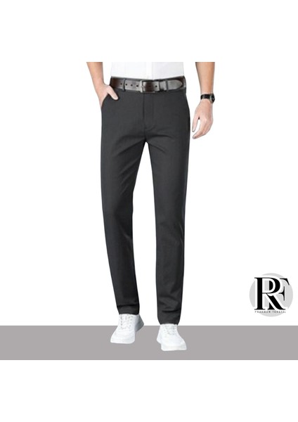Koyu Gri Erkek Regular Fit Pamuklu Esnek Keten Pantolon 4 Mevsim