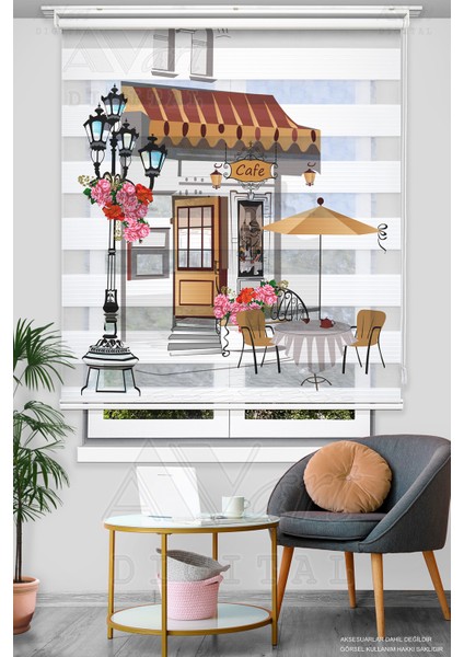 Vintage Paris Cafe Baskılı Zebra Perde - Dijital Baskılı Zebra Stor Perde