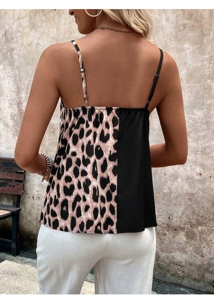 Kadın Ip Askılı V Yakalı Leopar Desenli Viskon Bluz fırsatları