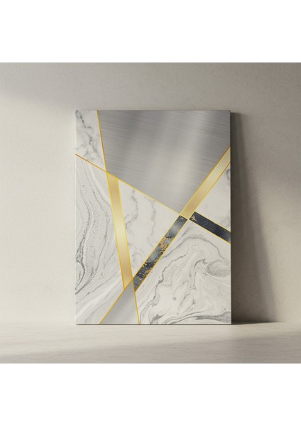 Gri ve Altın Geometrik Soyut Tasarım Tablosu fiyatları