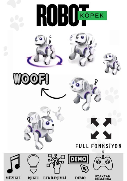 Robot Köpek Full Fonksiyon Şarjlı Interaktif Akıllı Sesli Işıklı Yürüme ve Dans Etme Özellikli modelleri