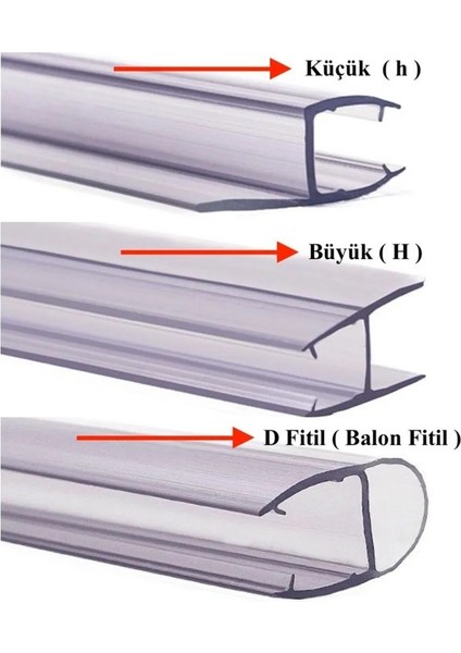 Özel Kesim Plastik Cam Balkon ve Cam Kapı Fitili Çıtası Büyük H, Küçük H, Balon D ve 10MM Küçük H