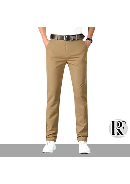 Kahve/Taba Erkek Regular Fit Pamuklu Esnek Keten Pantolon 4 Mevsim