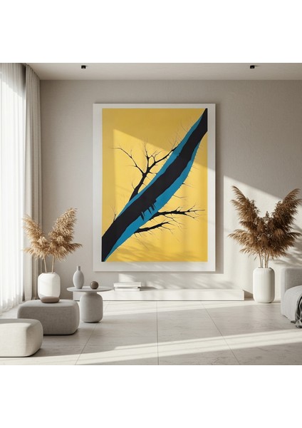 Soyut Sarı-Mavi Çizgiler Tablosu fırsatları