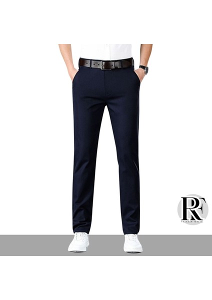 Lacivert Erkek Regular Fit Pamuklu Esnek Keten Pantolon 4 Mevsim