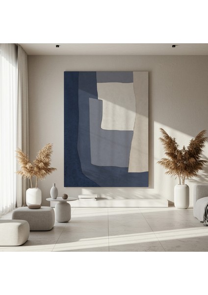 Soyut Mavi ve Krem Tonlarında Modern Sanat Tablosu fırsatları
