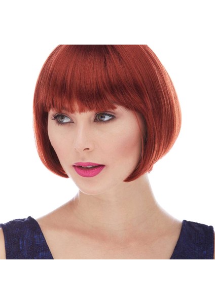 Kızıl Renk Düz Kesim Astarlı Küt Parti Peruğu