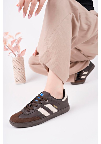 Bağcıklı Unisex Spor Sneaker Ayakkabı-Kahve-Bej modelleri